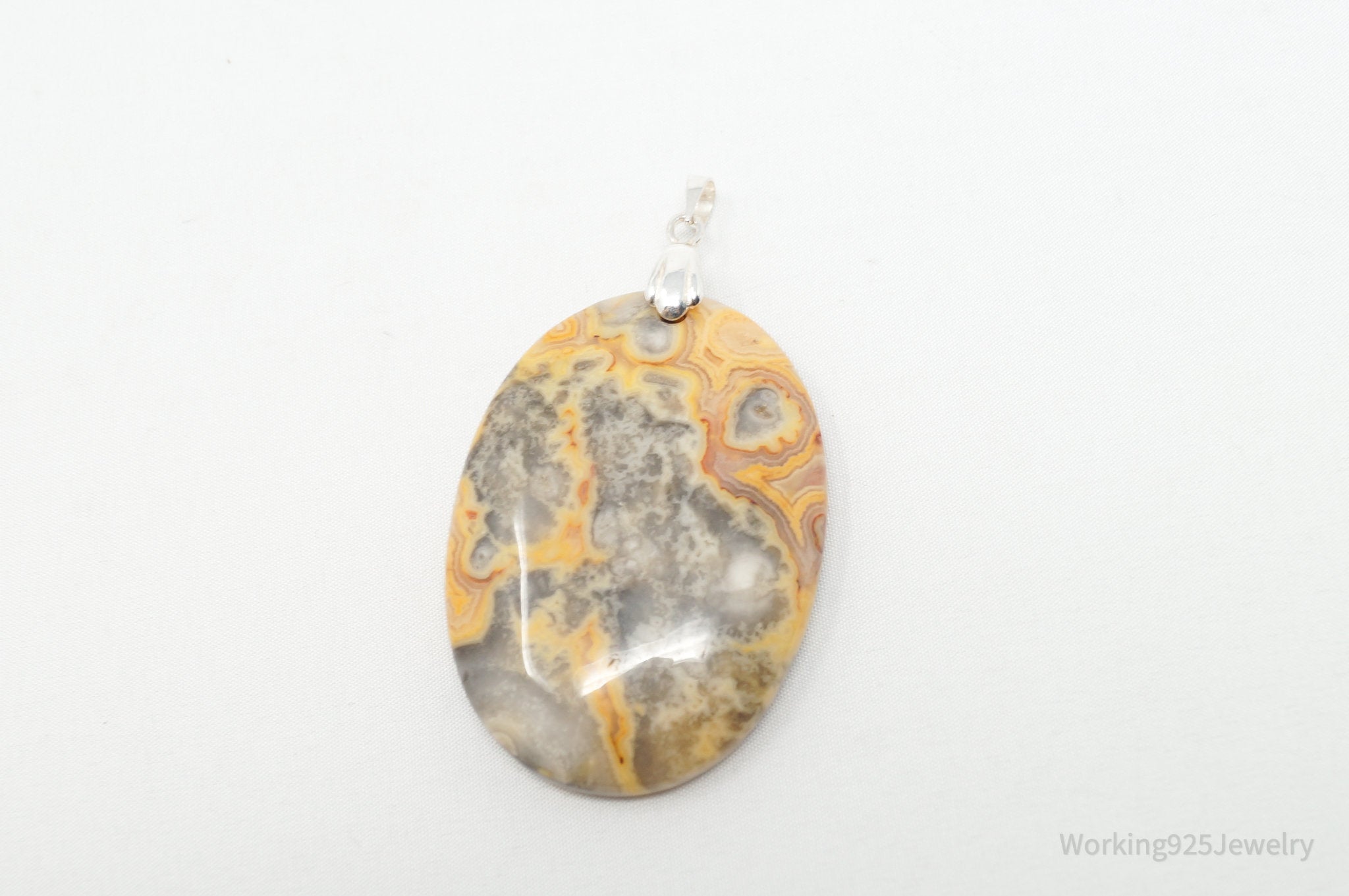 Vintage Large Orange Lace Agate Sterling Silver Necklace Pendant | Jewelry > Necklaces > Pendants | Wiccan Center