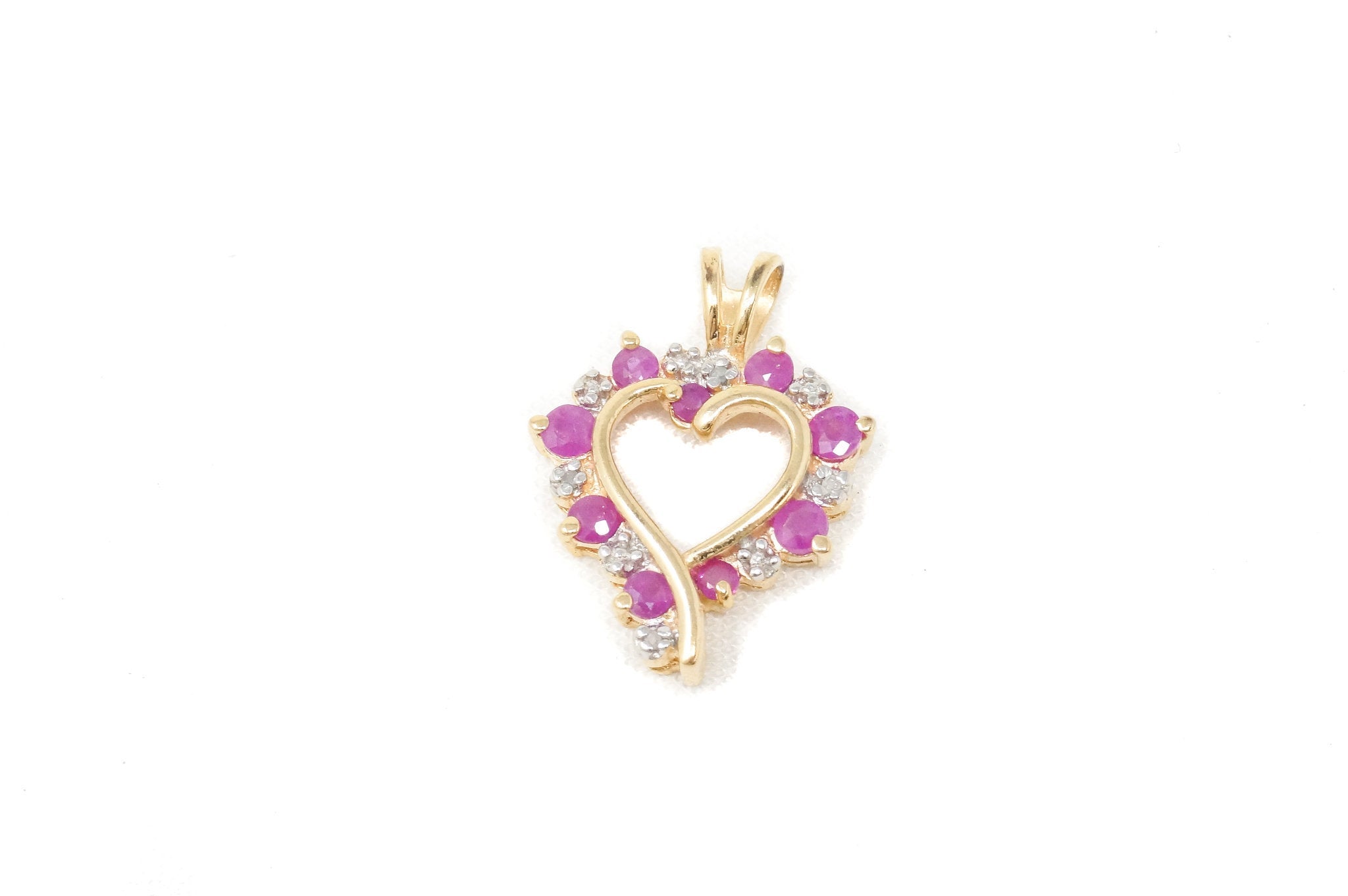 Vintage Ruby Heart Cubic Zirconia Gold Vermeil Sterling Silver Necklace Pendant | Jewelry > Necklaces > Pendants | Wiccan Center