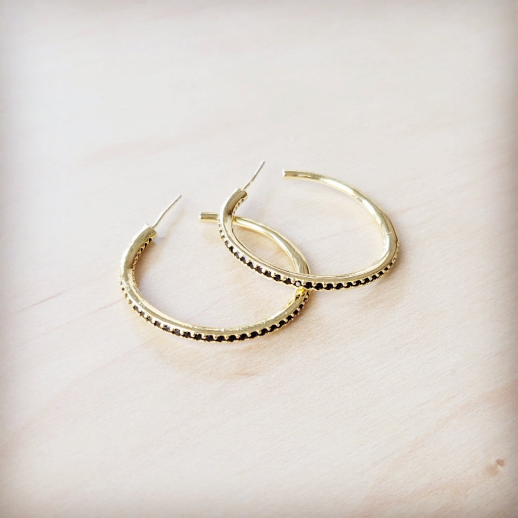 Black Diamond Glimmer Gold Hoop Earrings 219cn