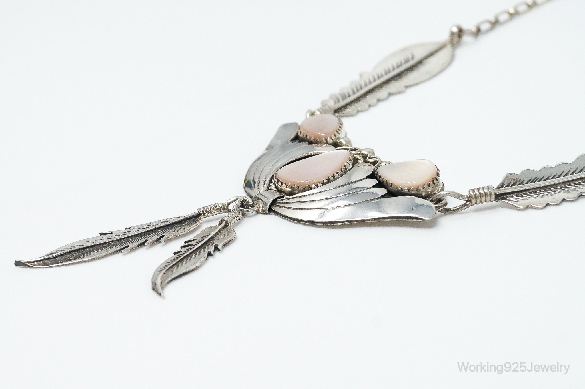 Vintage Native America Pink Mother Of Pearl Sterling Silver Necklace | Jewelry > Necklaces > Pendants | Wiccan Center