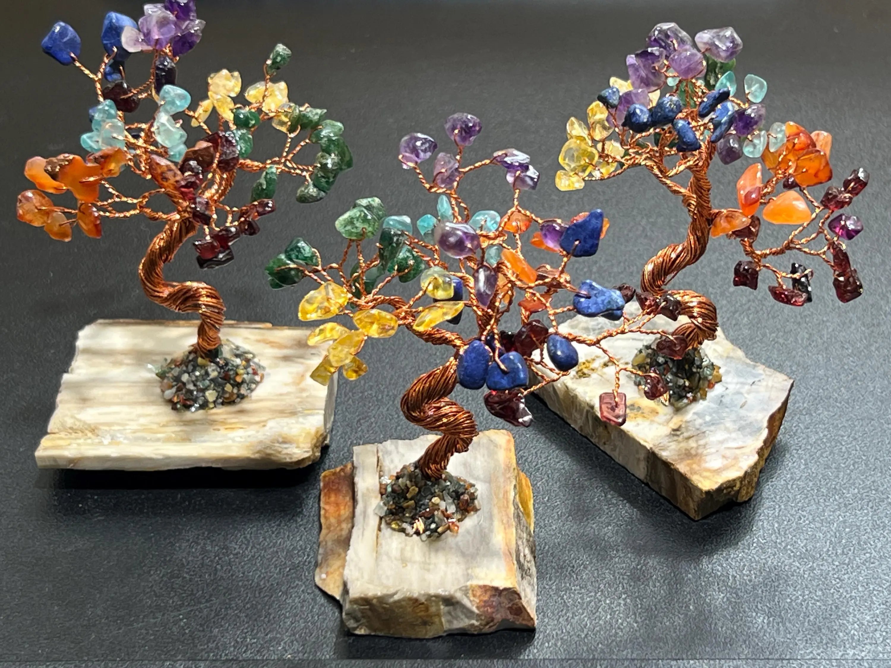 Gemstone Crystal Bonsai Tree (7-Stones)(Petrified Wood Base Carving) Wholesale | Home & Living > Home Decor > Home Accents > Rocks & Geodes | Wiccan Center