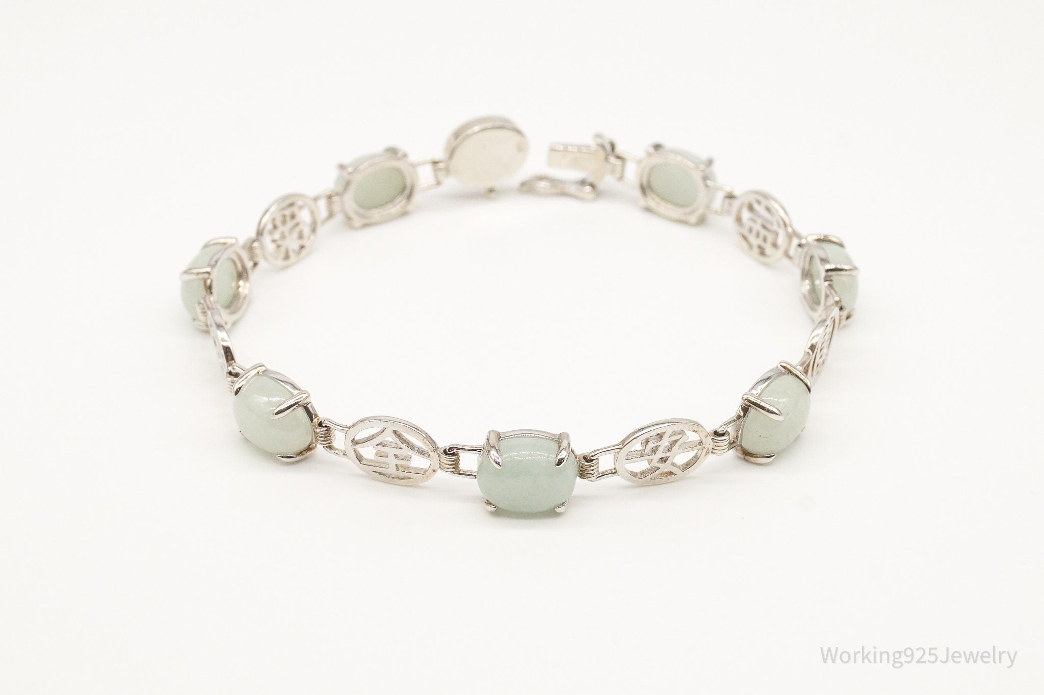 Vintage Jade Good Fortune Sterling Silver Bracelet | Jewelry > Bracelets | Wiccan Center