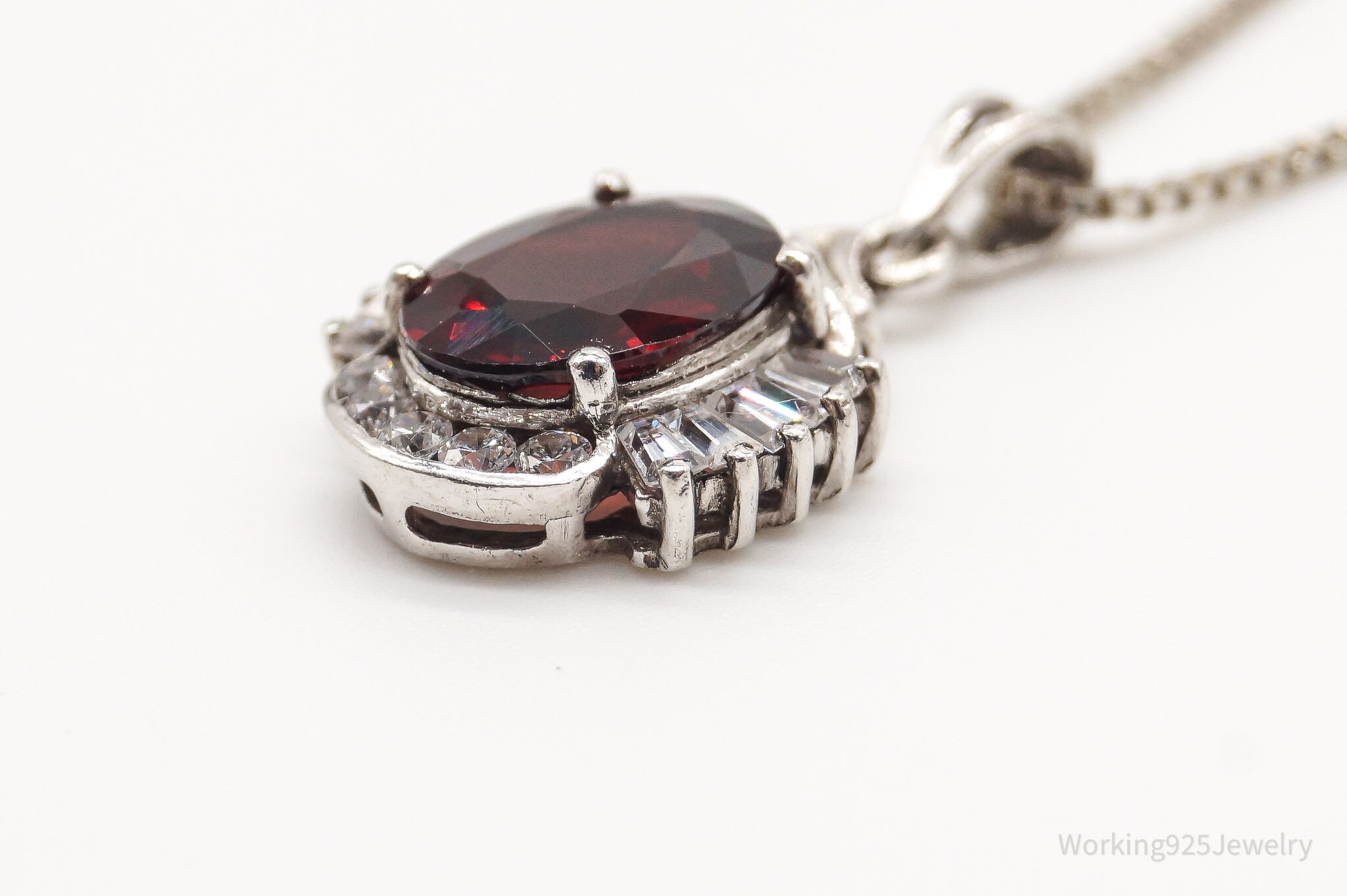 Vintage Garnet Cubic Zirconia Sterling Silver Necklace | Jewelry > Necklaces > Pendants | Wiccan Center