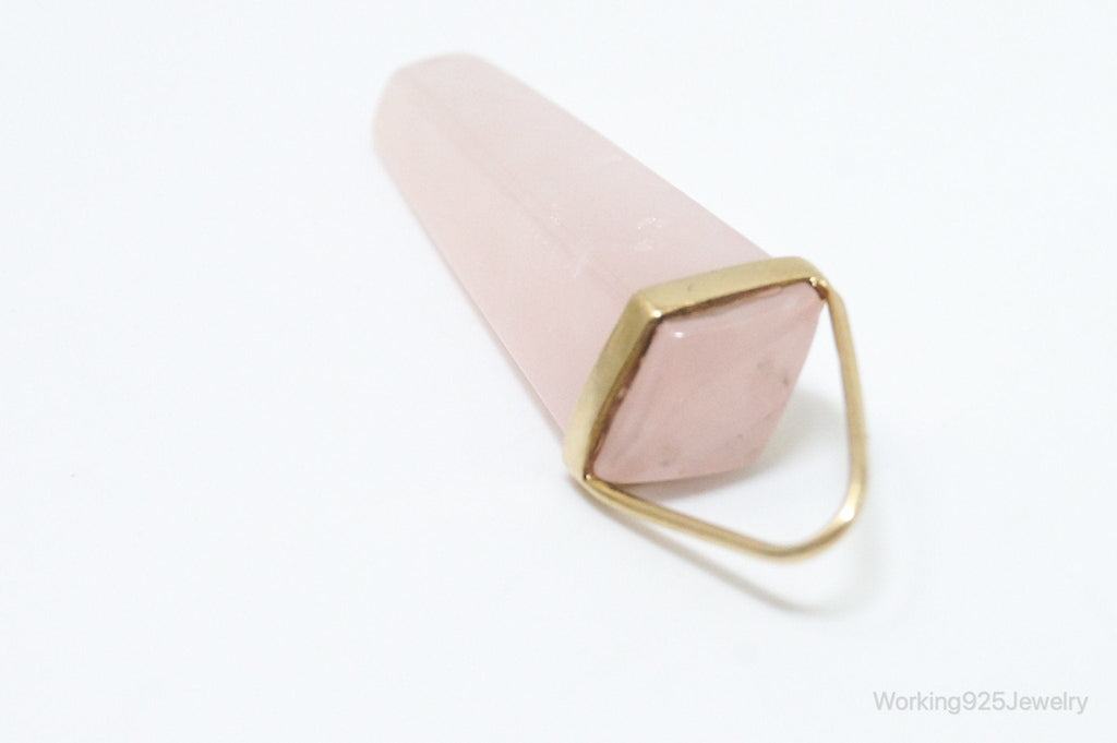 Large Vintage Rose Quartz Gold Wash Sterling Silver Necklace Pendant | Jewelry > Necklaces > Pendants | Wiccan Center