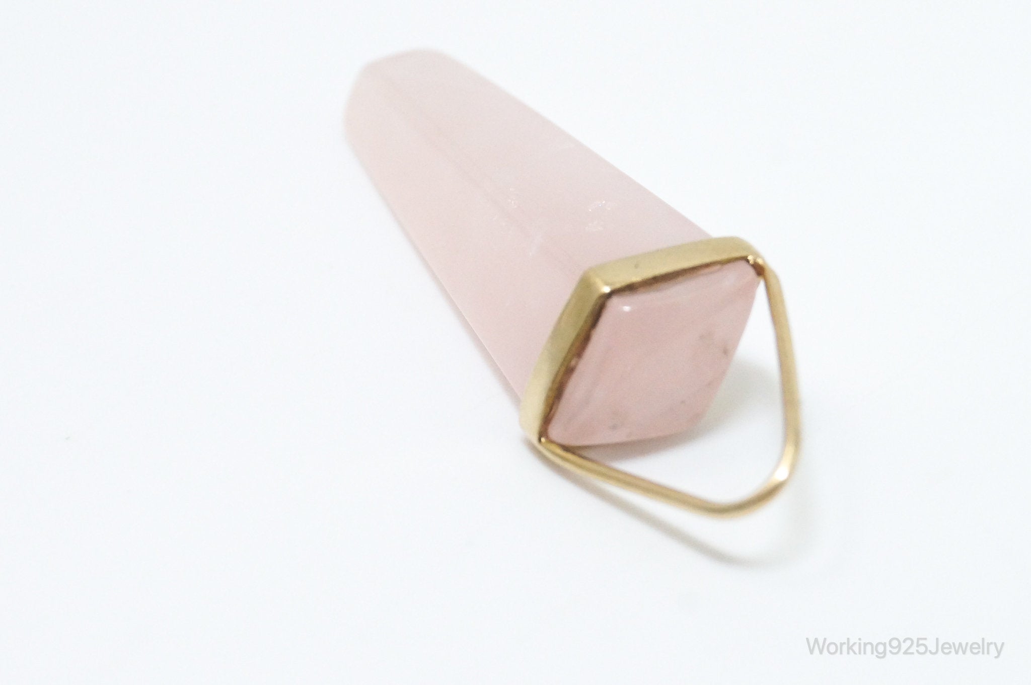 Large Vintage Rose Quartz Gold Wash Sterling Silver Necklace Pendant | Jewelry > Necklaces > Pendants | Wiccan Center