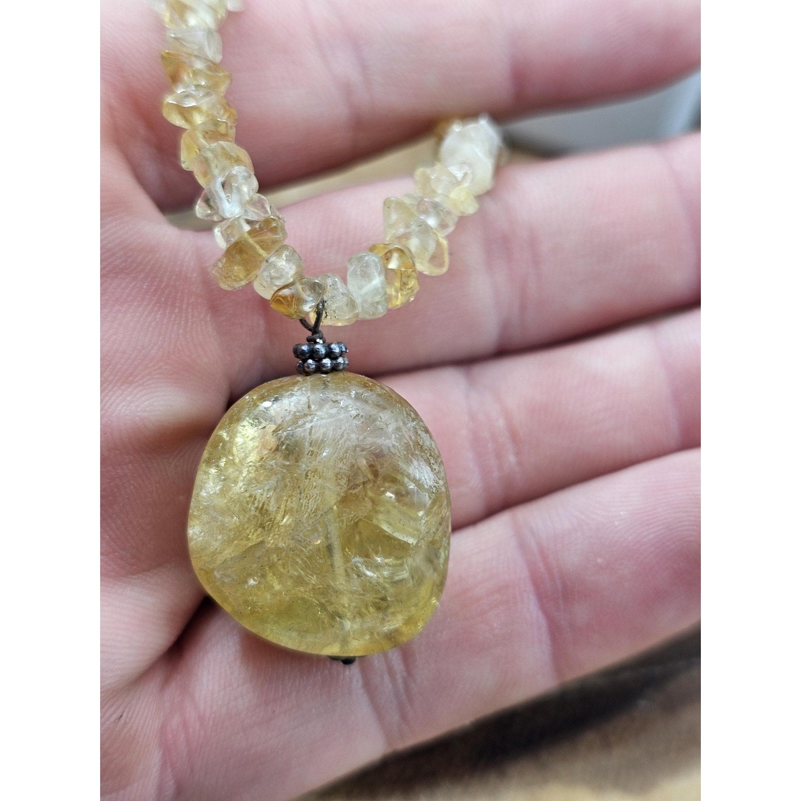 Vintage Citrine Sterling Silver Pendant Necklace - Radiant Golden Specimen | CrystalCloud Company