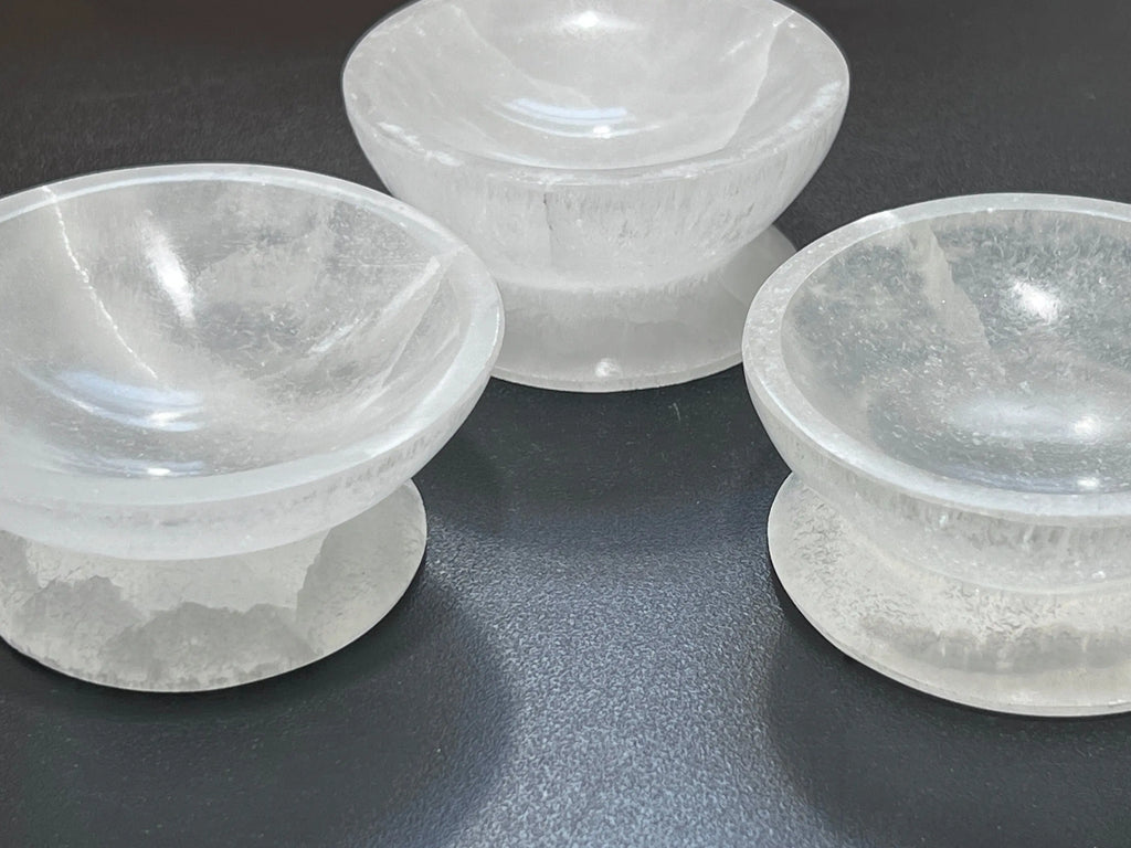 Selenite Satin Spar Crystal Bowl with Pedestal Carving | Home & Living > Kitchen & Dining > Dining & Serving > Bowls | Wiccan Center