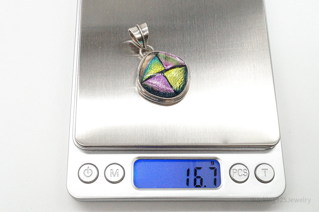 Vintage Large Dichroic Glass Sterling Silver Necklace Pendant | Jewelry > Necklaces > Pendants | Wiccan Center