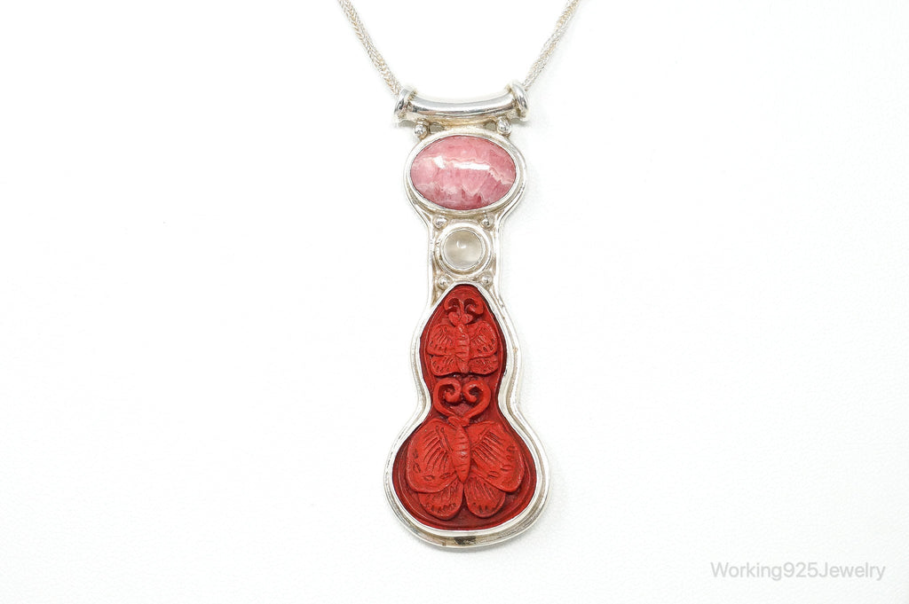 Designer SAJEN Cinnabar Rhodocrosite White Moonstone Sterling Silver Necklace | Jewelry > Necklaces > Pendants | Wiccan Center