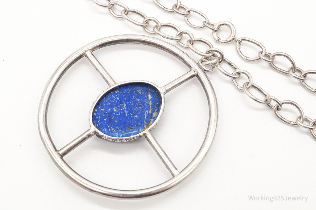 Antique Lapis Lazuli Modernist Style Large Pendant Silver Necklace | Jewelry > Necklaces > Pendants | Wiccan Center