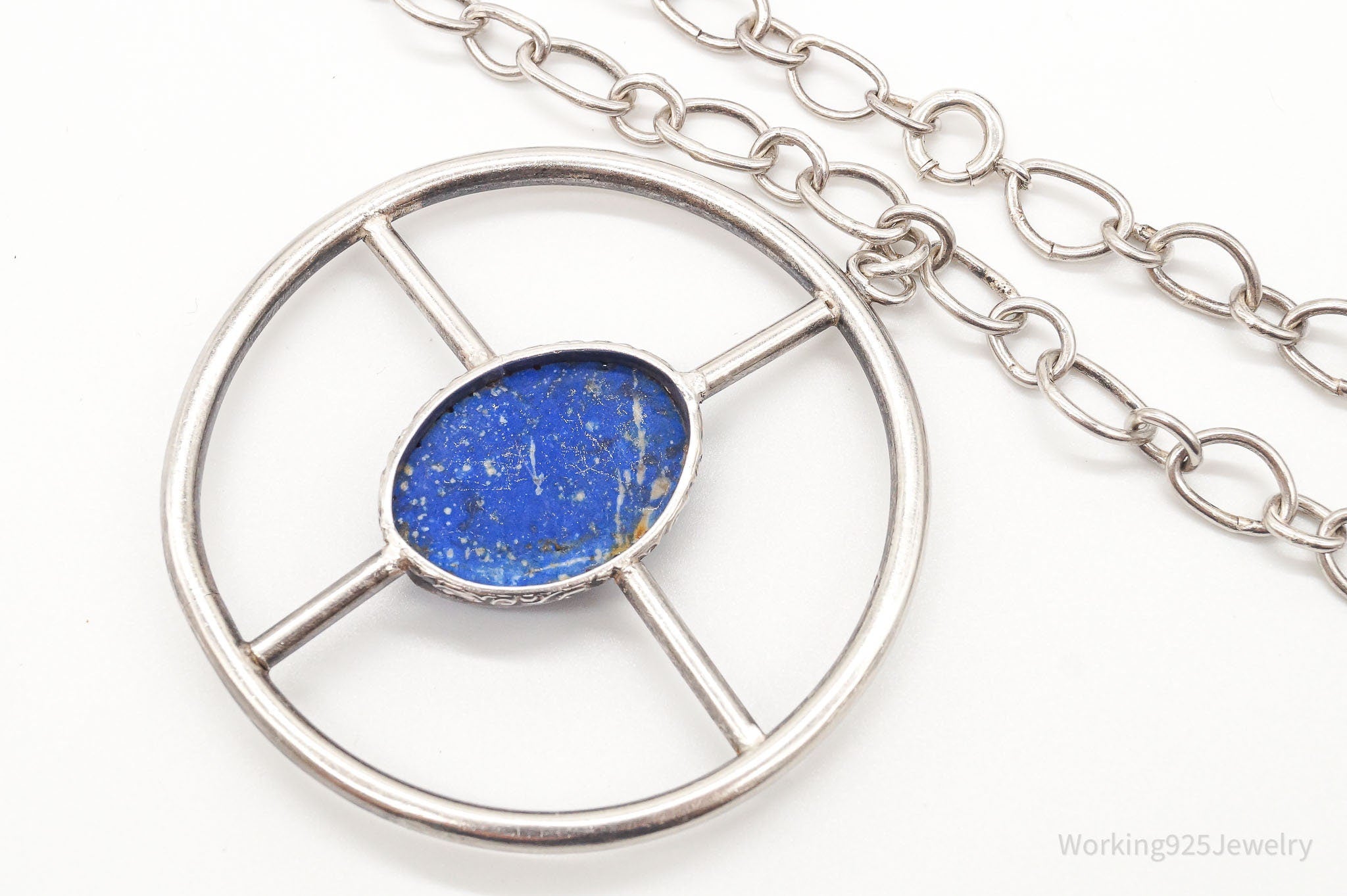 Antique Lapis Lazuli Modernist Style Large Pendant Silver Necklace | Jewelry > Necklaces > Pendants | Wiccan Center