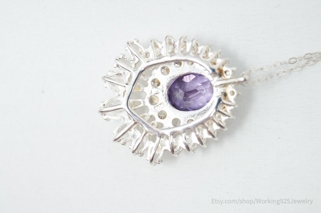 Vintage Amethyst CZ Art Deco Sterling Silver Long Chain Necklace | Jewelry > Necklaces > Pendants | Wiccan Center
