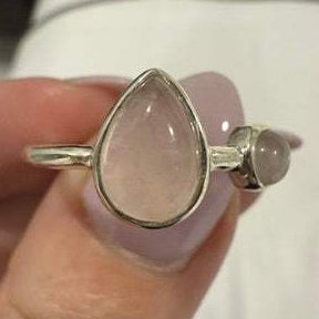 Rose Quartz Double-Stone Teardrop Ring – Sterling Silver – Sizes 7, 8 & 9 | Rings | Wiccan Center