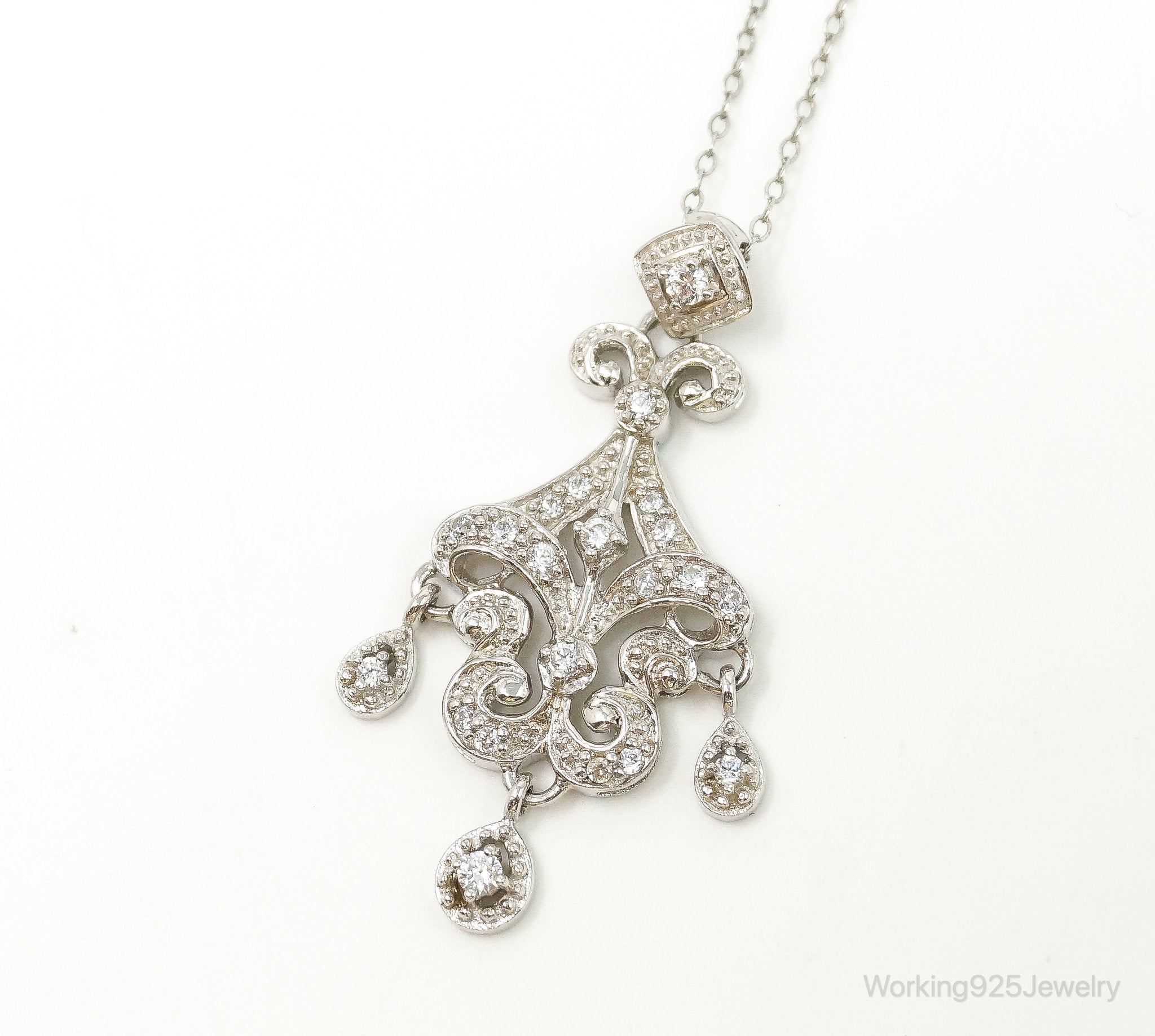 Vintage Cubic Zirconia Art Deco Sterling Silver Necklace | Jewelry > Necklaces > Pendants | Wiccan Center