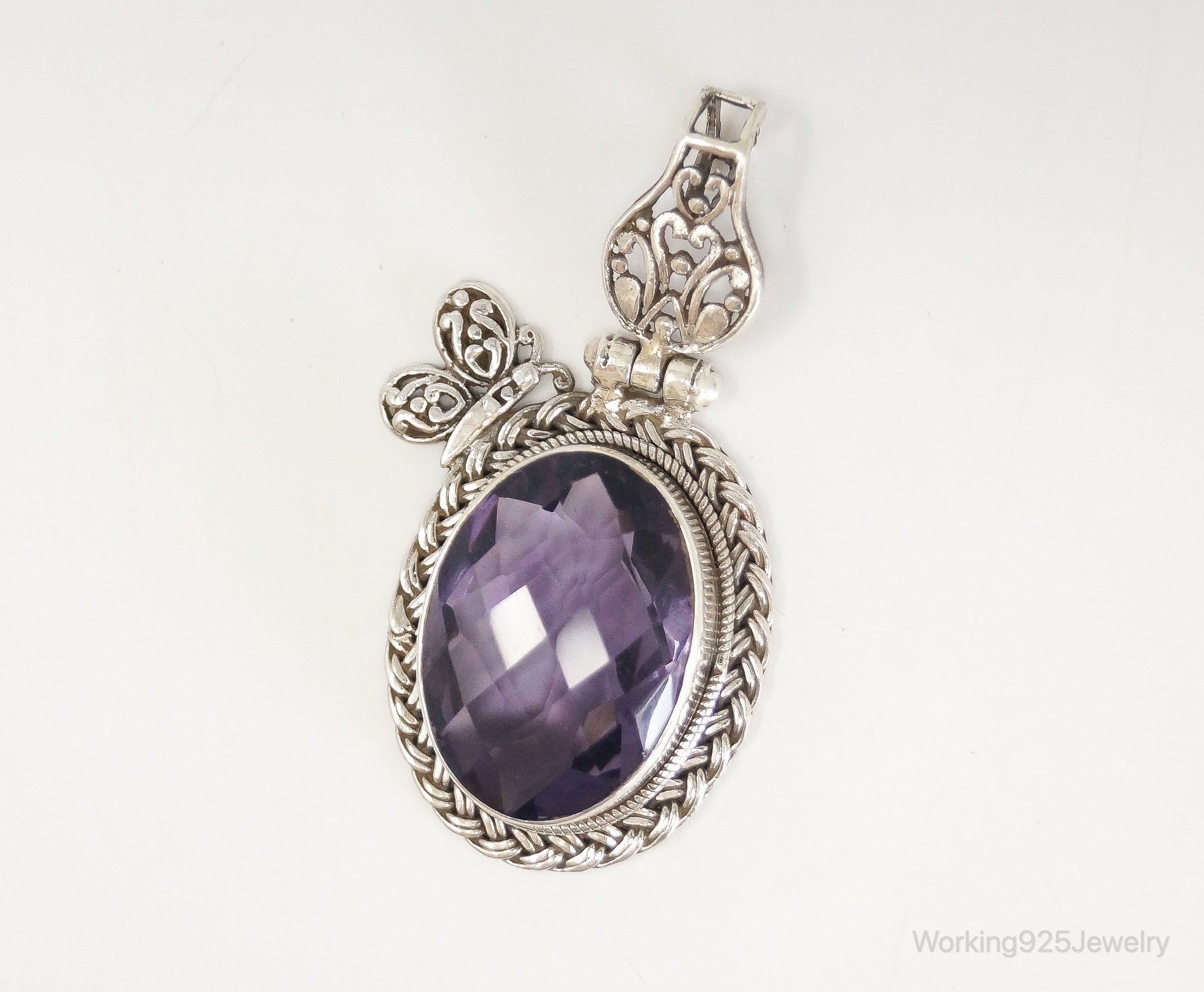 Large Amethyst Butterfly Bali Sterling Silver Necklace Pendant | Jewelry > Necklaces > Pendants | Wiccan Center