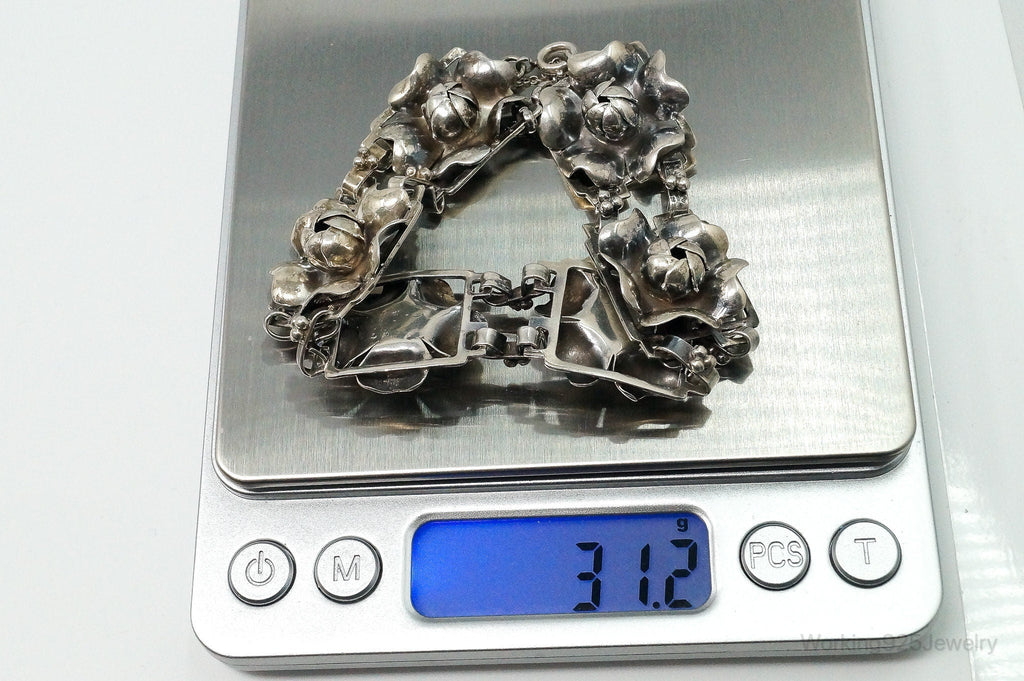 RARE 1940s Designer HOBE Flower Panels Sterling Silver Bracelet | Jewelry > Bracelets | Wiccan Center