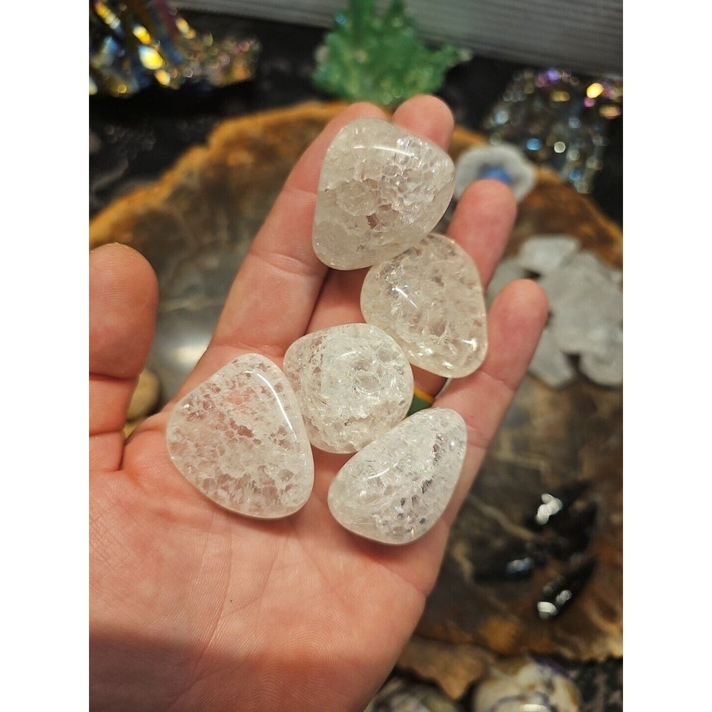 Crackle Quartz Tumbled Stones — 5-Piece Set for Clarity & Positive Energy | CrystalCloud Company