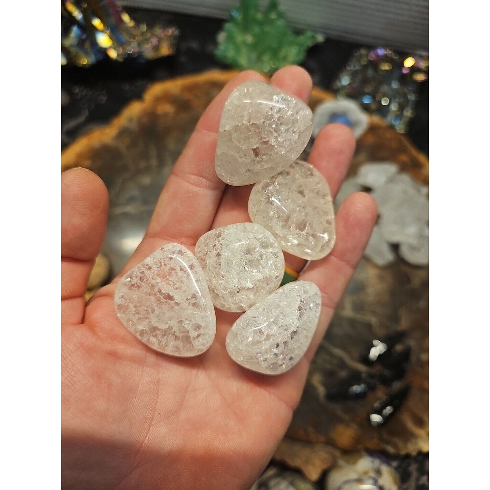 Crackle Quartz Tumbled Stones — 5-Piece Set for Clarity & Positive Energy | CrystalCloud Company