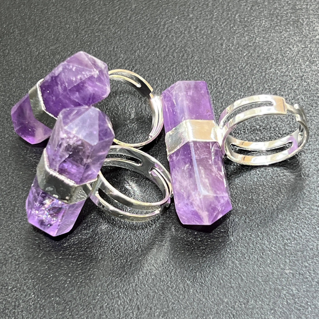 Amethyst Crystal Point Adjustable Ring (Silver Plated) Costume Jewelry Supply | Jewelry > Bracelets > Cuff Bracelets | Wiccan Center