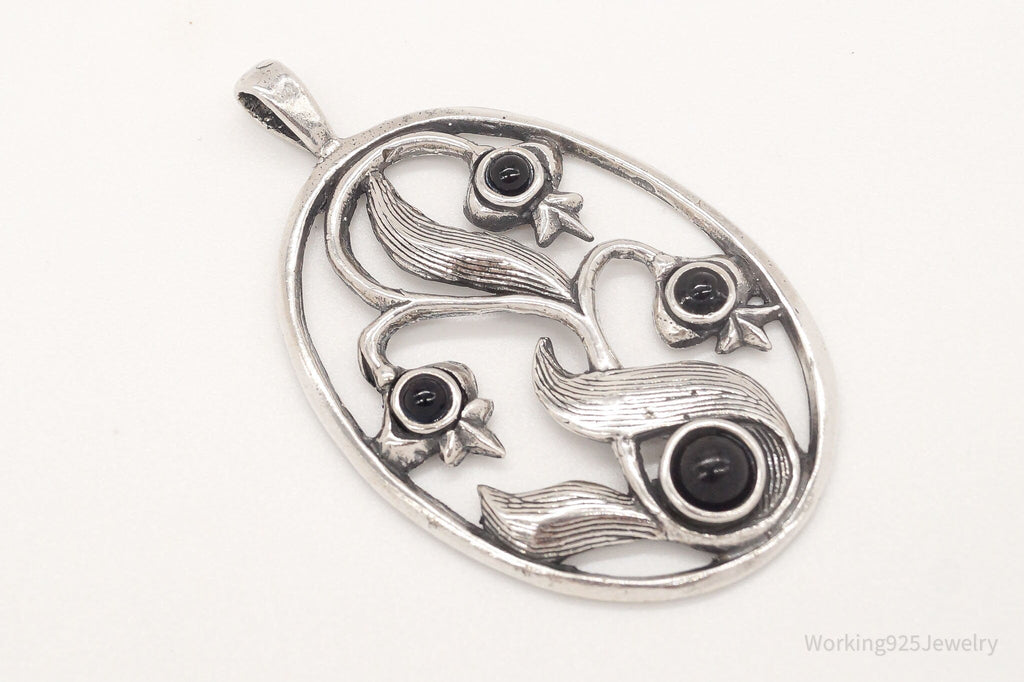 Large Vintage Black Onyx Floral Sterling Silver Pendant | Jewelry > Necklaces > Pendants | Wiccan Center