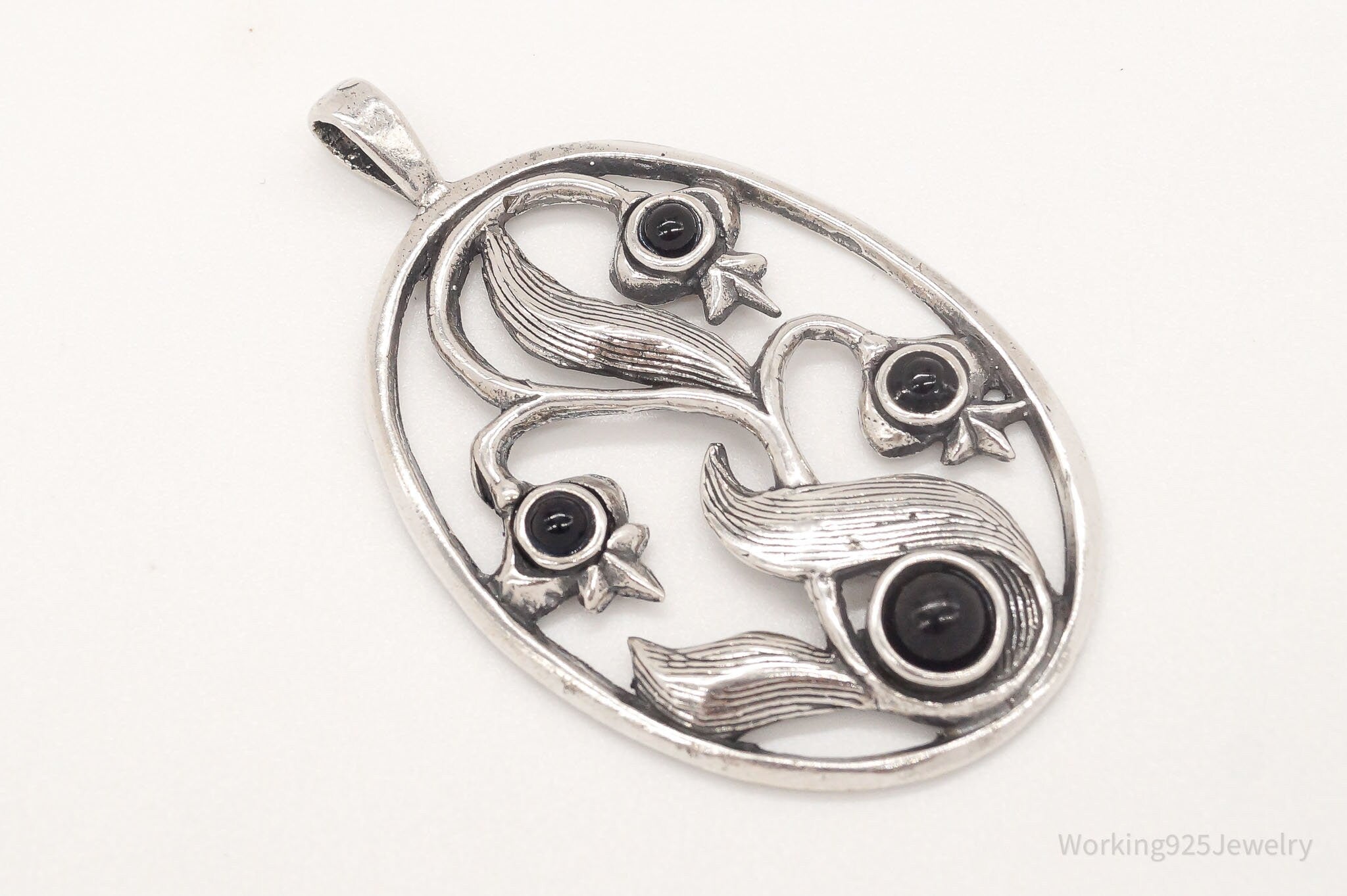 Large Vintage Black Onyx Floral Sterling Silver Pendant | Jewelry > Necklaces > Pendants | Wiccan Center