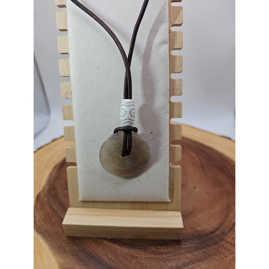 Quartz Lucky Pendant Leather Cord