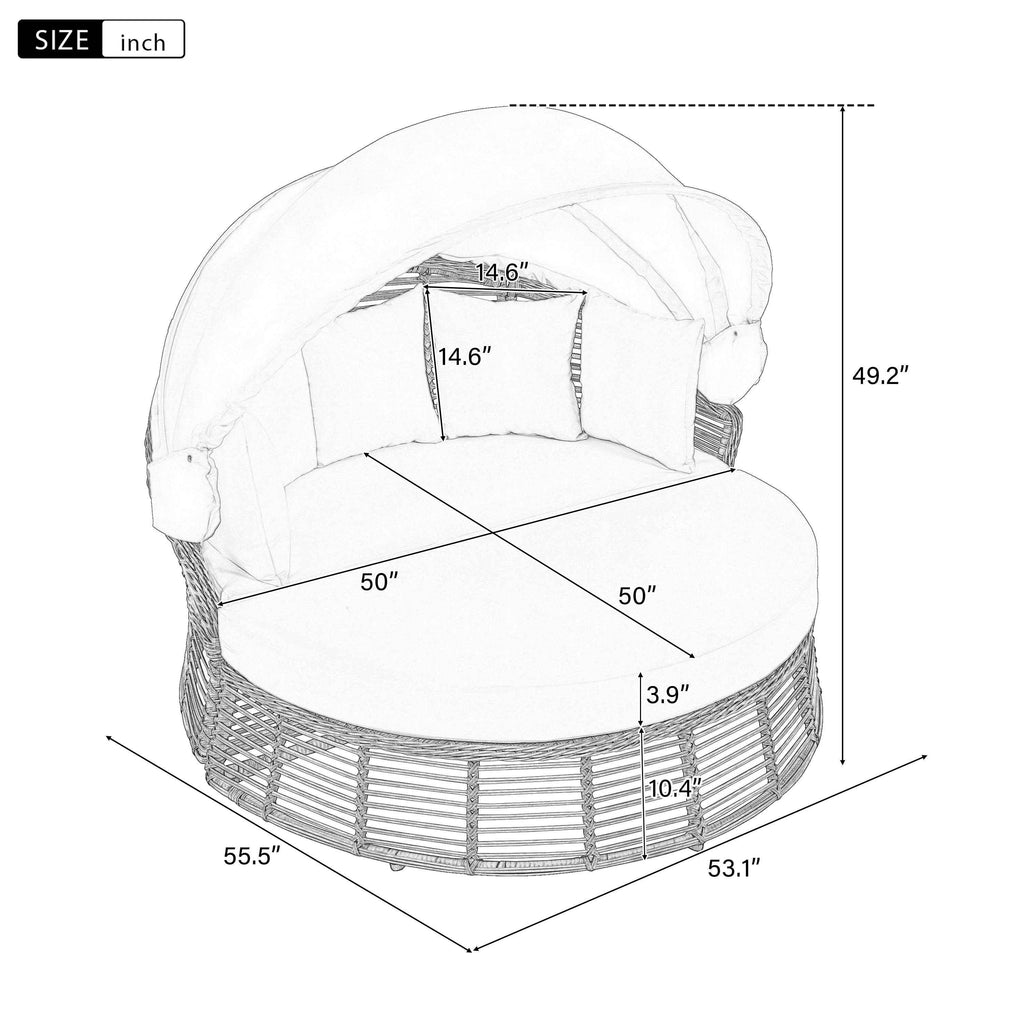 Outdoor Patio Rattan Round Daybed with Retractable Canopy, Wicker | Furniture | Wiccan Center