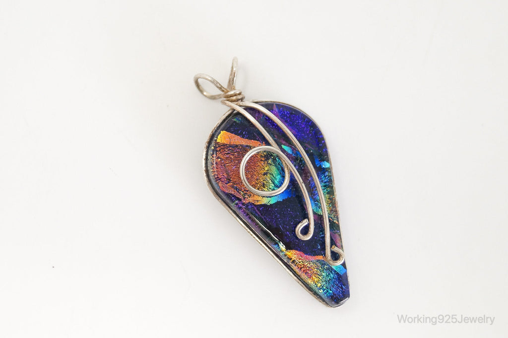 Vintage Large Dichroic Glass Sterling Silver Necklace Pendant | Jewelry > Necklaces > Pendants | Wiccan Center