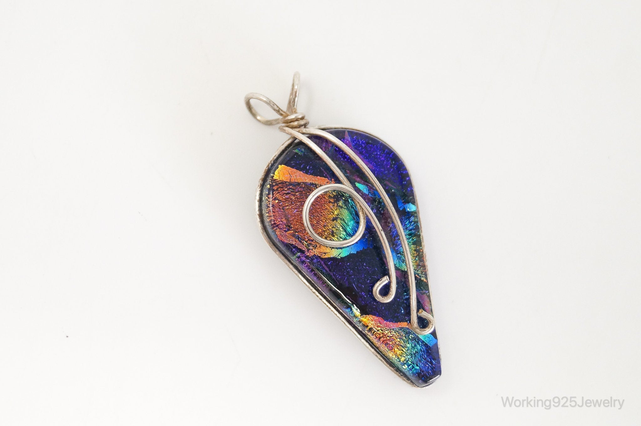 Vintage Large Dichroic Glass Sterling Silver Necklace Pendant | Jewelry > Necklaces > Pendants | Wiccan Center