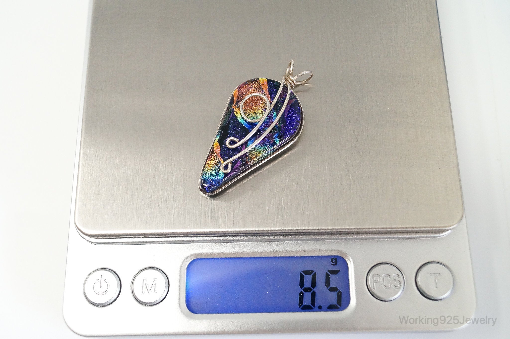 Vintage Large Dichroic Glass Sterling Silver Necklace Pendant | Jewelry > Necklaces > Pendants | Wiccan Center