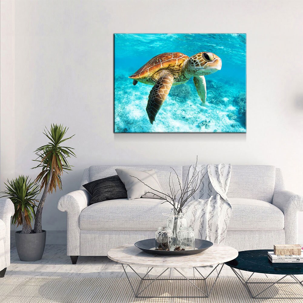 Underwater Sea Turtle Canvas Wall Art, Sea Turtle Canvas, Turtle Decor, Chelonioidea | Wall Art | Wiccan Center