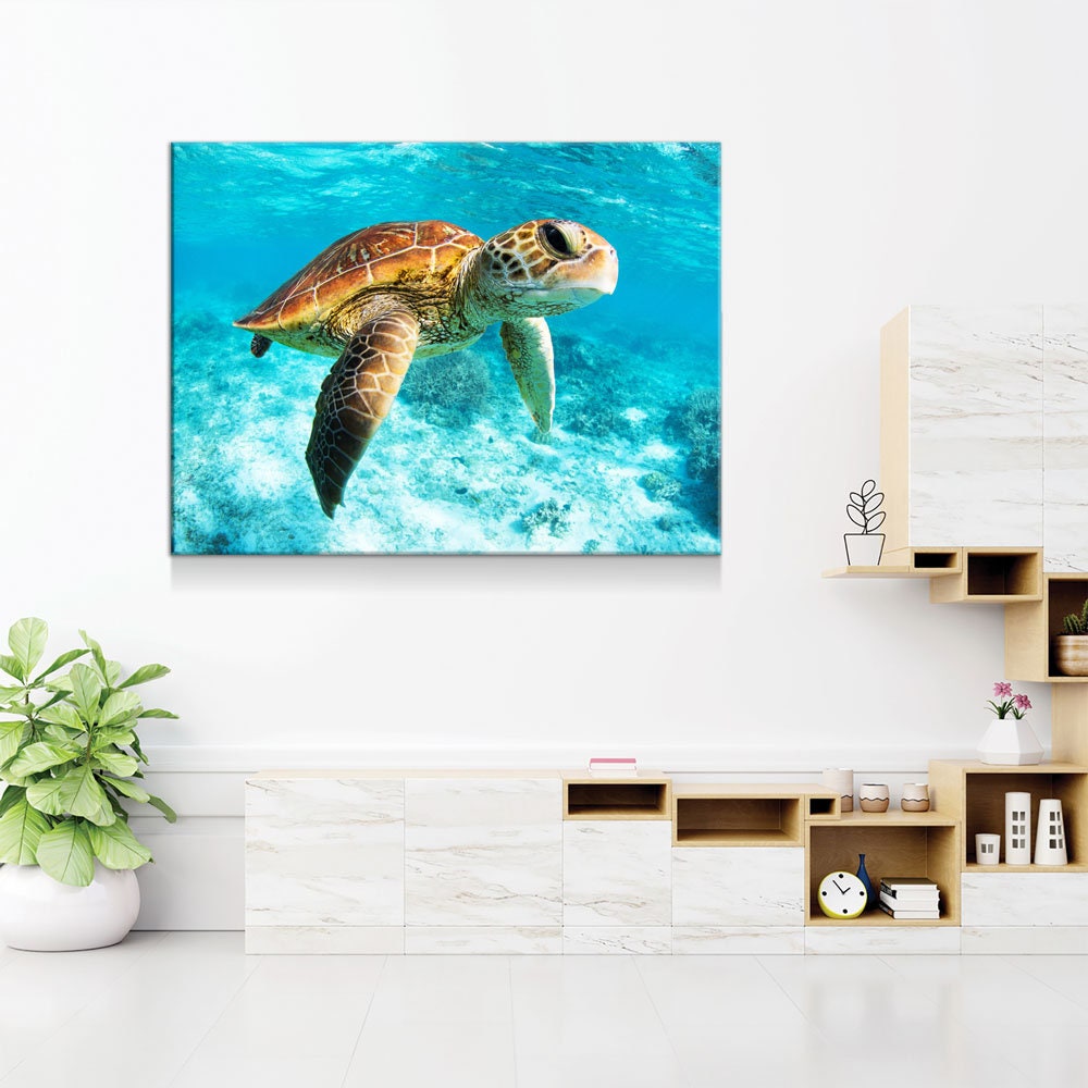 Underwater Sea Turtle Canvas Wall Art, Sea Turtle Canvas, Turtle Decor, Chelonioidea | Wall Art | Wiccan Center