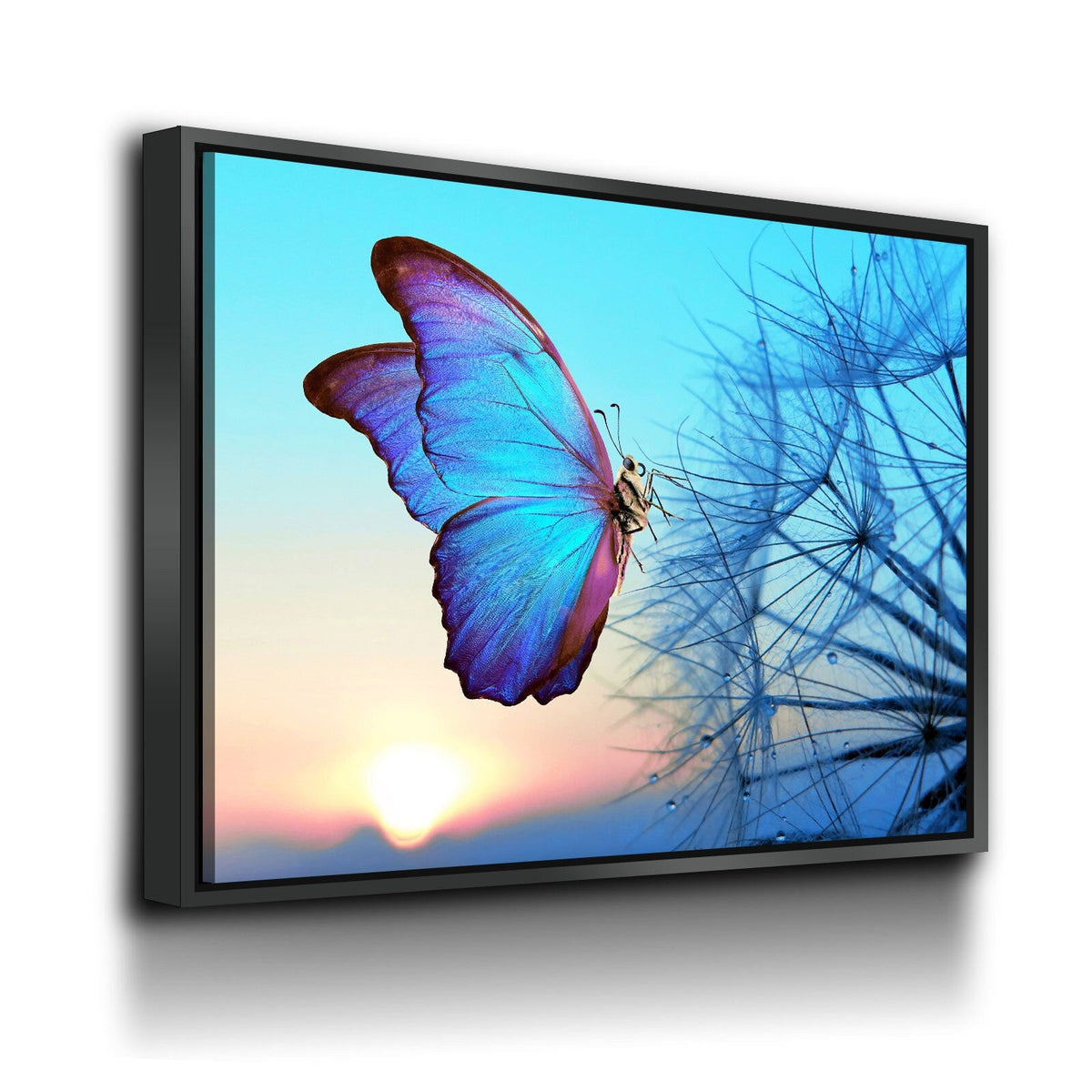 Blue Butterfly Canvas Wall Art, Butterfly Decor, Dandelion Canvas Wall art, Butterfly Sunset | Wall Art | Wiccan Center