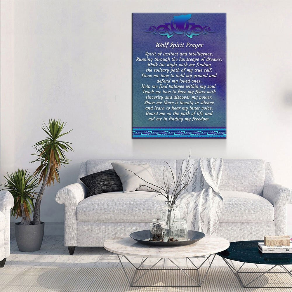 Wolf Spirit Prayer Canvas Wall Art, Wolf Decor, Wolf Prayer, Wolf Spirt, Native American Indian Decor, Spirit of instinct and intelligence | Wall Art | Wiccan Center