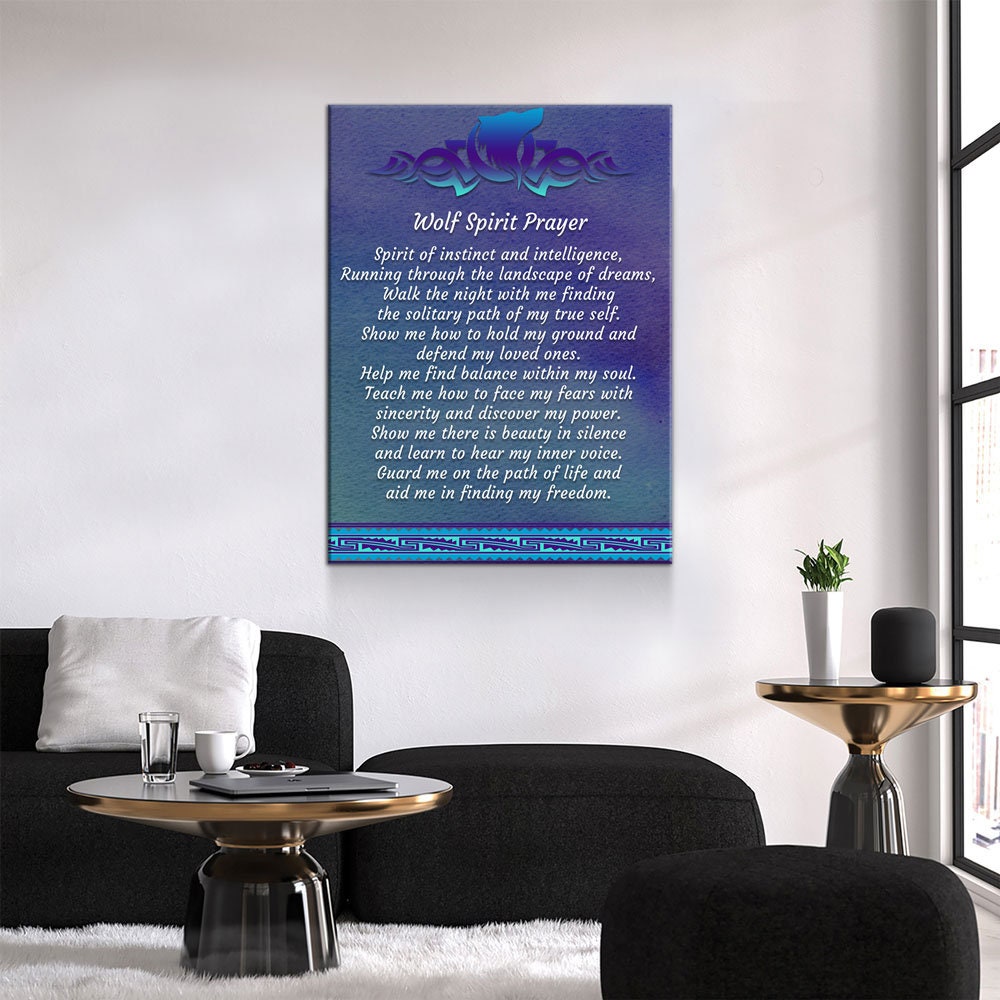 Wolf Spirit Prayer Canvas Wall Art, Wolf Decor, Wolf Prayer, Wolf Spirt, Native American Indian Decor, Spirit of instinct and intelligence | Wall Art | Wiccan Center