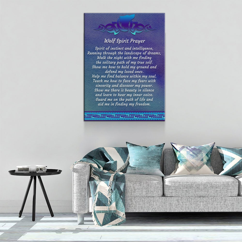 Wolf Spirit Prayer Canvas Wall Art, Wolf Decor, Wolf Prayer, Wolf Spirt, Native American Indian Decor, Spirit of instinct and intelligence | Wall Art | Wiccan Center