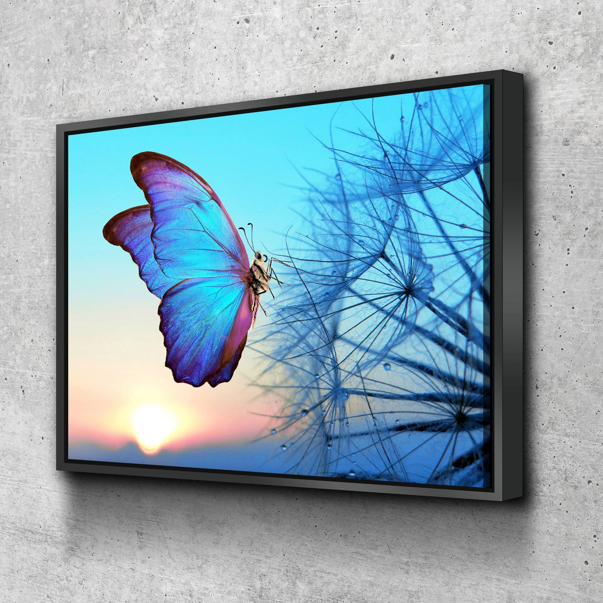 Blue Butterfly Canvas Wall Art, Butterfly Decor, Dandelion Canvas Wall art, Butterfly Sunset | Wall Art | Wiccan Center