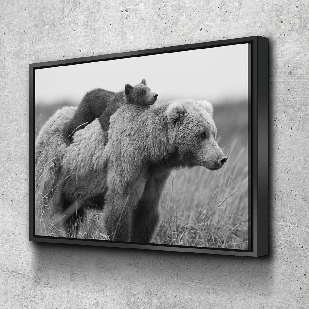 Bear & Cub Canvas Wall Art, Bear Cub And Momma Bear Decor, Wilderness, Wildlife, Nature Artwork, Grizzly Bear | Wall Art | Wiccan Center