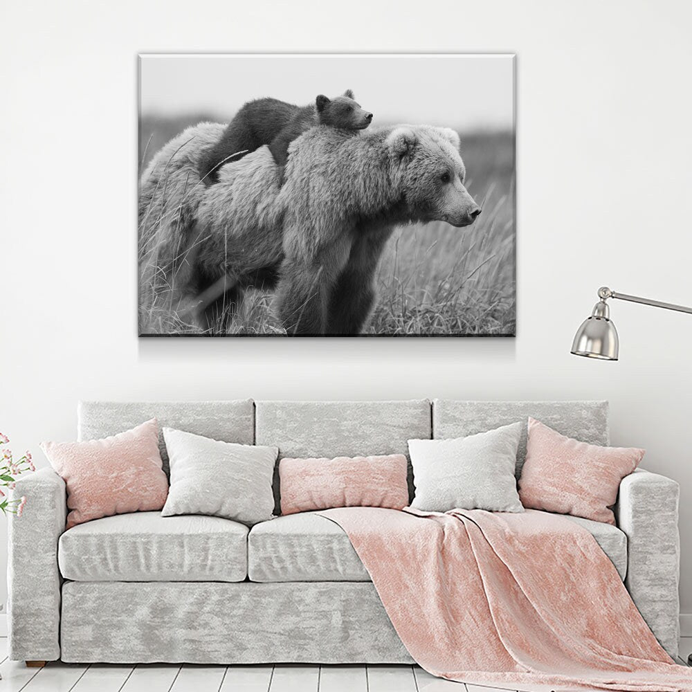 Bear & Cub Canvas Wall Art, Bear Cub And Momma Bear Decor, Wilderness, Wildlife, Nature Artwork, Grizzly Bear | Wall Art | Wiccan Center