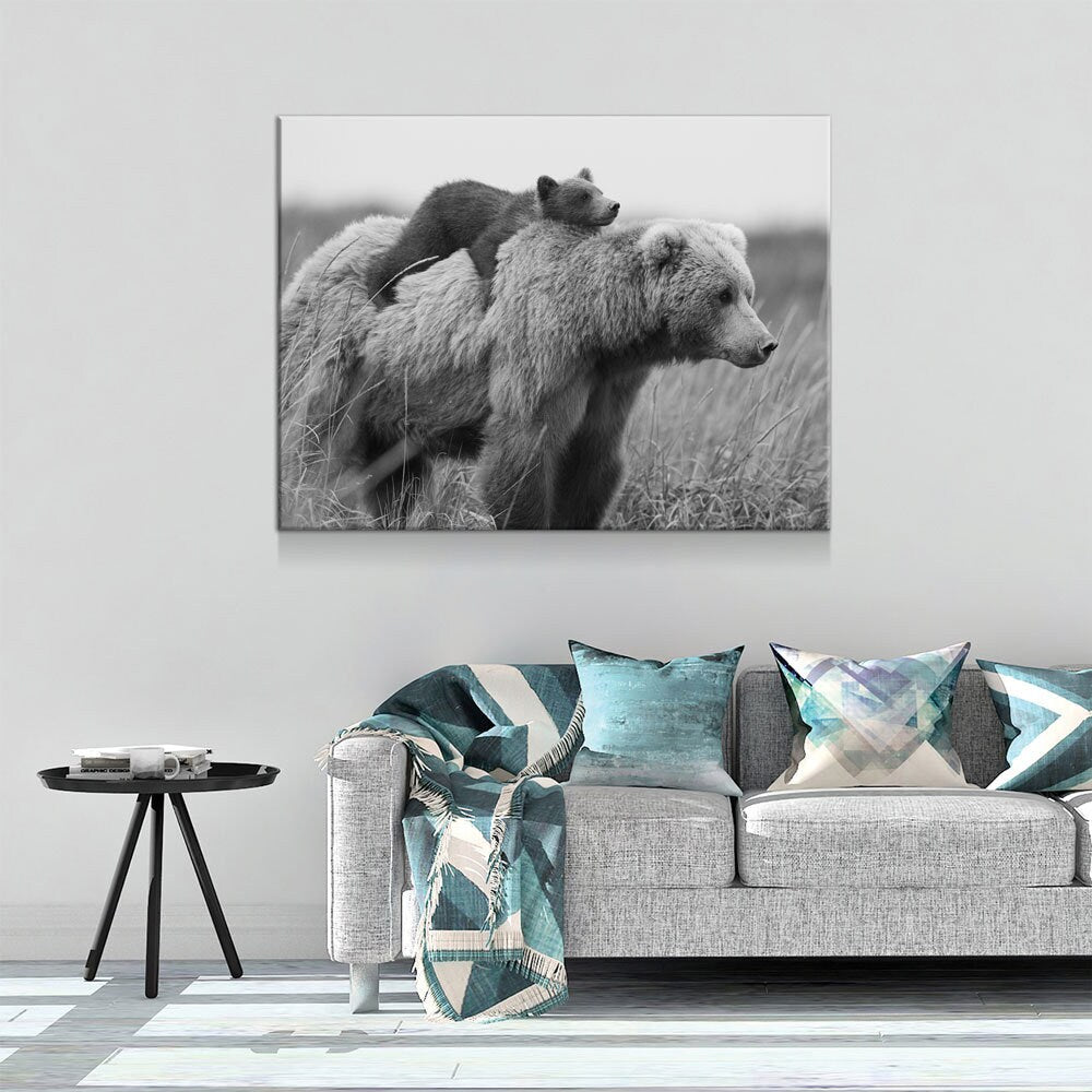 Bear & Cub Canvas Wall Art, Bear Cub And Momma Bear Decor, Wilderness, Wildlife, Nature Artwork, Grizzly Bear | Wall Art | Wiccan Center