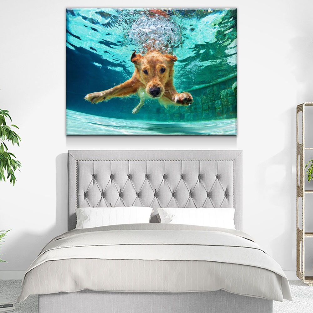 Golden Labrador Retriever Canvas Wall Art, Diving Under Water, Swimming Pool, Dog Gift, Golden Lab Print, Dog In Water | Wall Art | Wiccan Center
