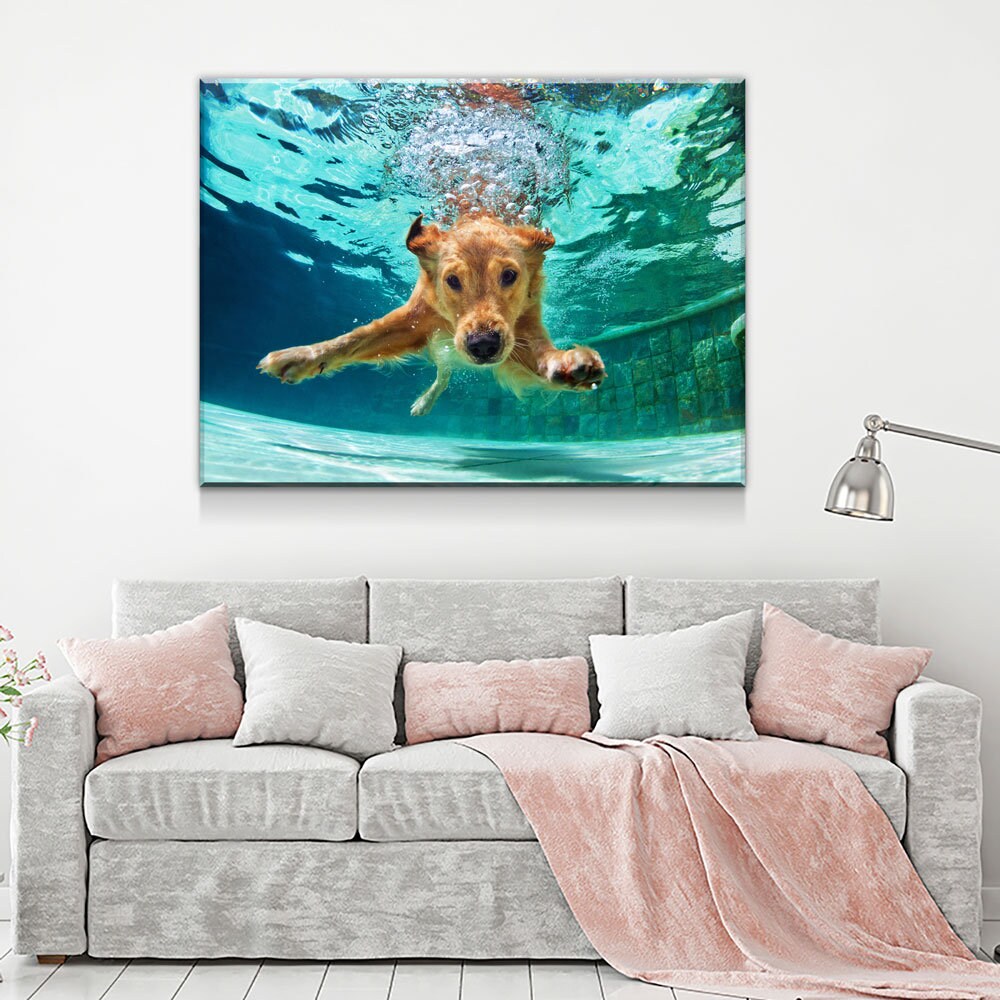 Golden Labrador Retriever Canvas Wall Art, Diving Under Water, Swimming Pool, Dog Gift, Golden Lab Print, Dog In Water | Wall Art | Wiccan Center