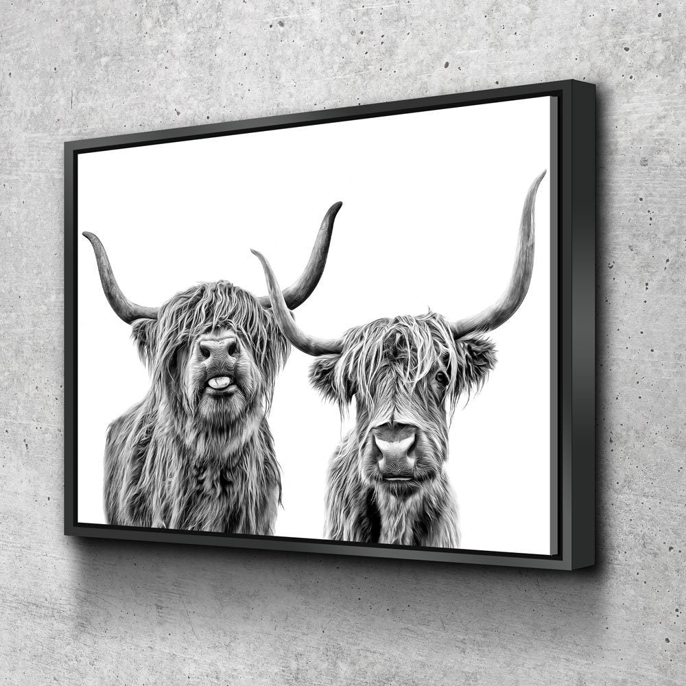 Highland Cows Canvas Wall Art, Ranch Art, Farmhouse Decor, Black White Print, Scottish Cows, Scottish Highlanders, Rustic Wall Decor | Wall Art | Wiccan Center