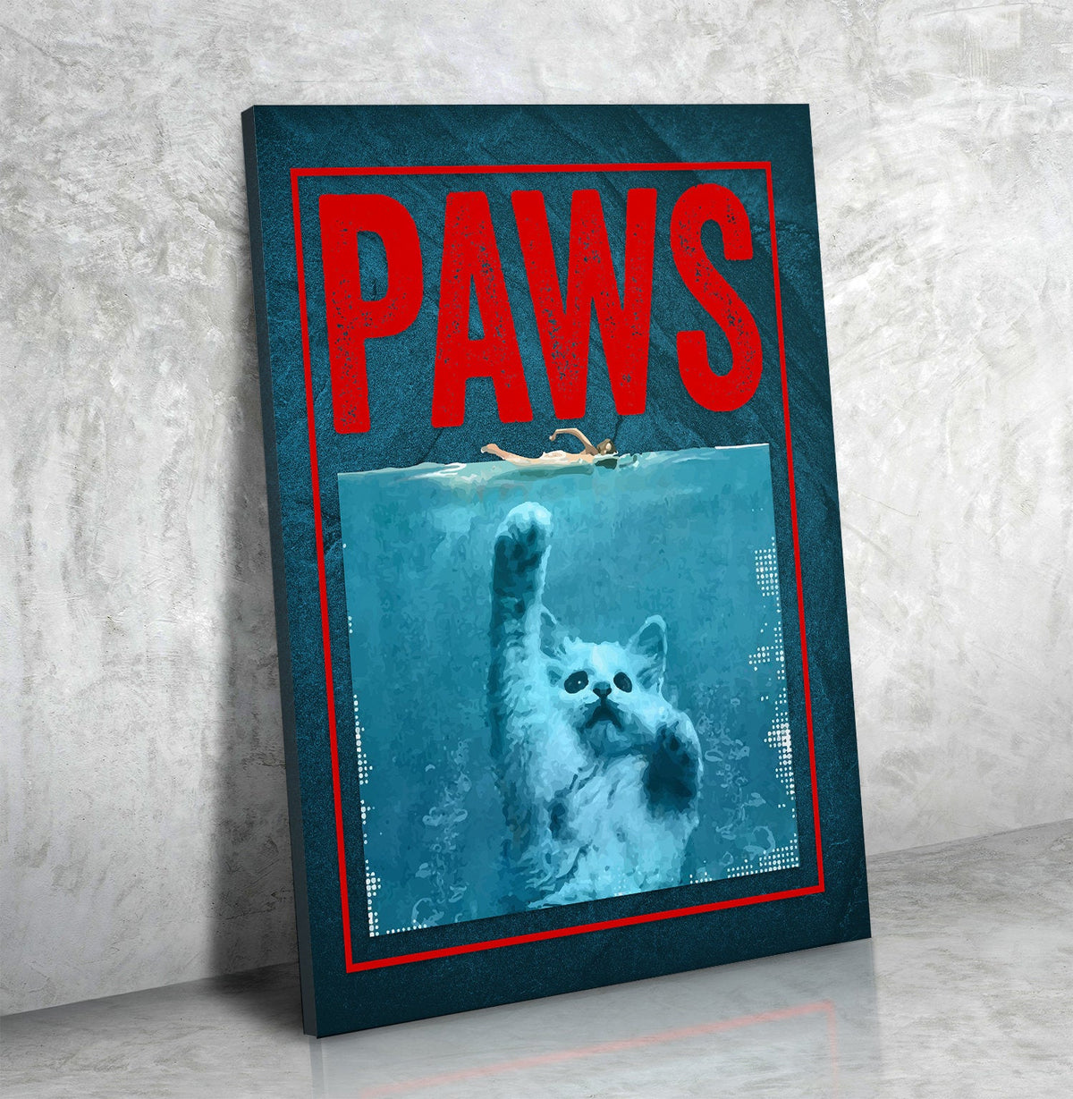 Paws Cute Cat Jaws Parody Canvas Wall Art For Home, Office or Dorm Kitten, Cat, Shark, Jaws | Wall Art | Wiccan Center