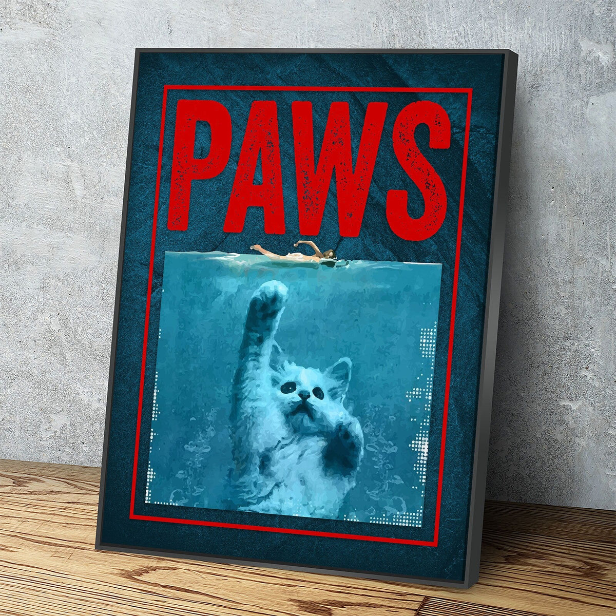 Paws Cute Cat Jaws Parody Canvas Wall Art For Home, Office or Dorm Kitten, Cat, Shark, Jaws | Wall Art | Wiccan Center