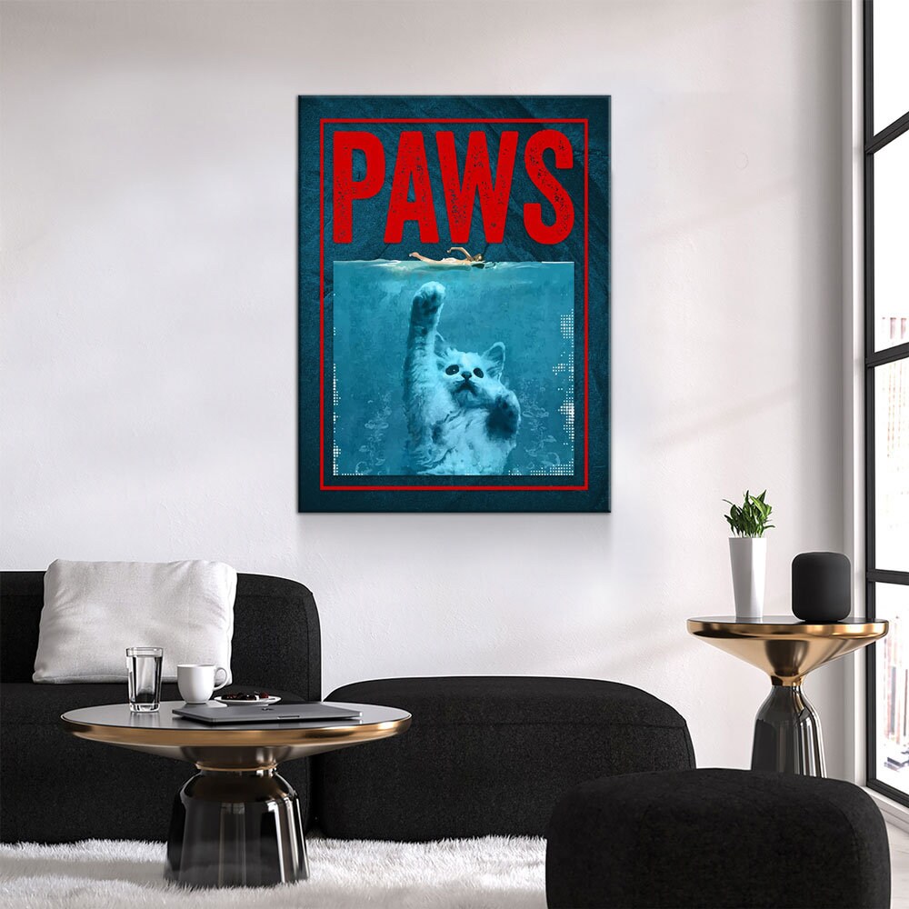 Paws Cute Cat Jaws Parody Canvas Wall Art For Home, Office or Dorm Kitten, Cat, Shark, Jaws | Wall Art | Wiccan Center