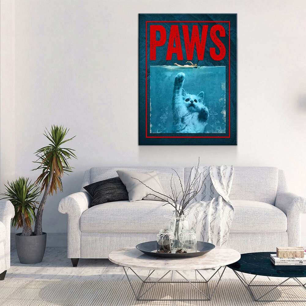 Paws Cute Cat Jaws Parody Canvas Wall Art For Home, Office or Dorm Kitten, Cat, Shark, Jaws | Wall Art | Wiccan Center