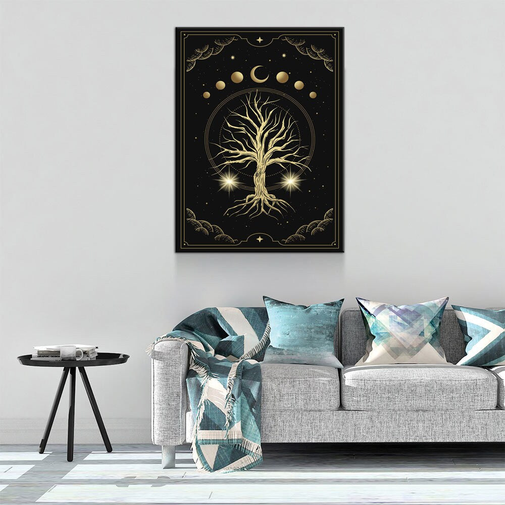 Magical Sacred Tree Canvas Wall Art, Moon Phase Art, Celestial, Esoteric, Boho Style Art, Astrology, Tarot Reader Canvas | Wall Art | Wiccan Center