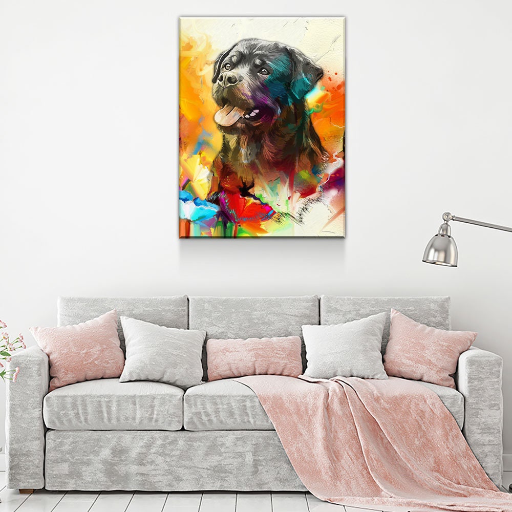 Rottweiler Canvas Wall Art, Abstract Rottweiler Print, Canvas Wall Decor, Home Office Dog Decor, Abstract Rottweiler 2 | Wall Art | Wiccan Center