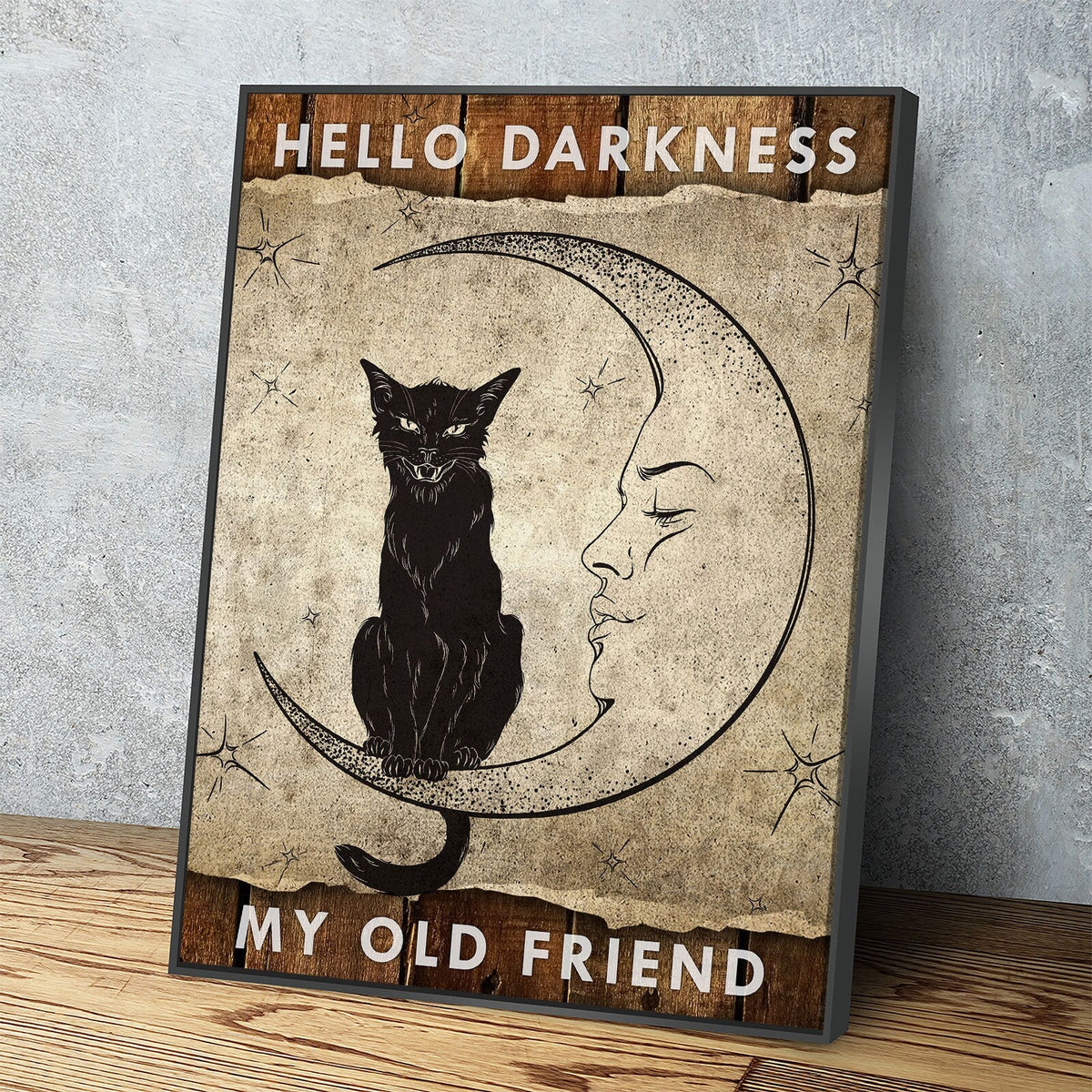Hello Darkness My Old Friend Canvas Wall Art, Wiccan Decor, Wiccan Art, Black Cat, Wiccan Moon, Spiritual Decor | Wall Art | Wiccan Center